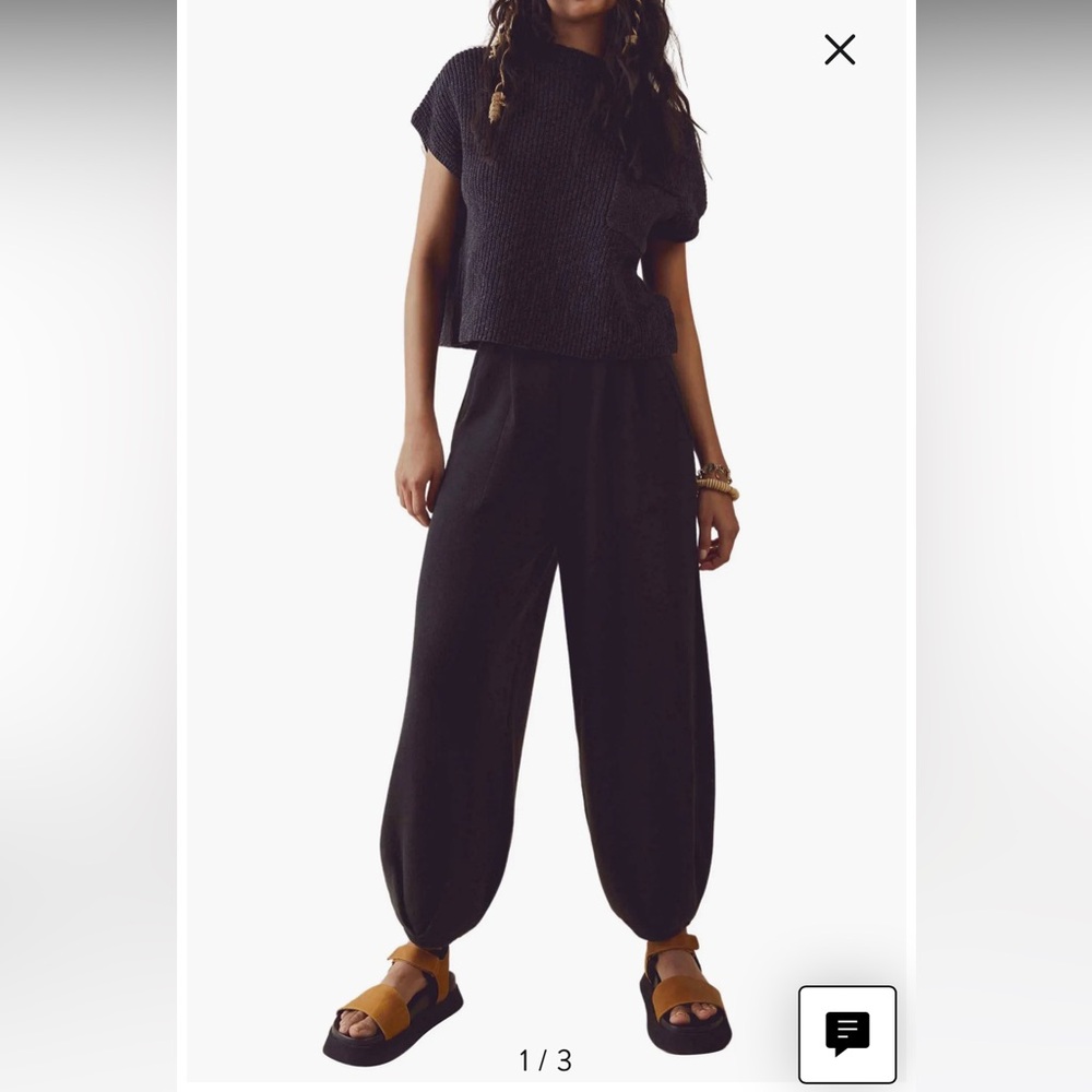 Free People Freya Short Sleeve Sweater and Pants Set Size L Black Charcoal Combo